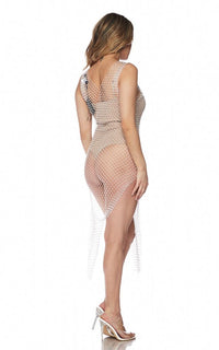 Rhinestone Fishnet Cover Up Dress - White - SohoGirl.com