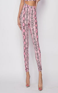 Neon Pink Snake Print High Waisted Leggings - SohoGirl.com
