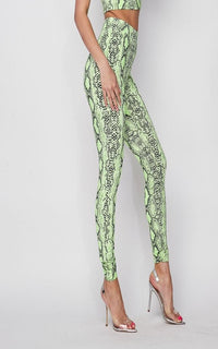 Neon Green Snake Print High Waisted Leggings - SohoGirl.com