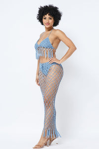 Crochet Maxi Skirt Set W/ Top - Blue - SohoGirl.com