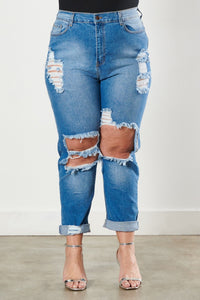Plus Size Distressed Vintage Mom Jean - Medium Denim - SohoGirl.com