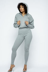 Full Body Jumpsuit With Hoodie - Grey - SohoGirl.com