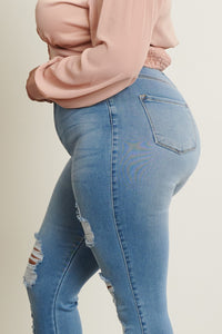 Vibrant High Waisted Distressed Plus Size Skinny Jeans - Medium Denim - SohoGirl.com