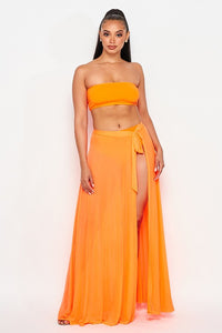 See Through Mesh Skirt W/ Slit - Orange - SohoGirl.com