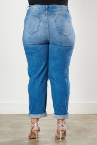 Plus Size Distressed Vintage Mom Jean - Medium Denim - SohoGirl.com
