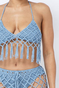 Crochet Maxi Skirt Set W/ Top - Blue - SohoGirl.com