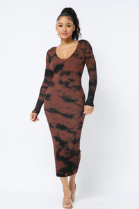 V-Neck Off The Shoulder Midi Dress - Black/ Cocoa - SohoGirl.com