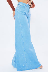 Vibrant Wide Leg High Waisted Bell Bottom Jeans W/ Paint Splatter - Light Denim - SohoGirl.com