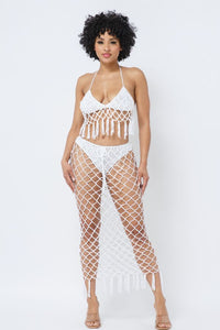 Crochet Maxi Skirt Set W/ Top - White - SohoGirl.com