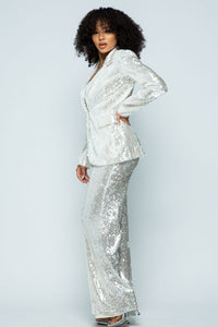 Sequin 2 Pc. Suit - White - SohoGirl.com