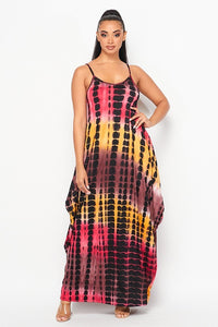 Spaghetti Strap Tank Print Maxi Dress W/ Side Pockets - Red, Yellow & Brown - SohoGirl.com