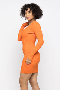Open Front Deep V-Neck Long Sleeve Mini Dress - Orange - SohoGirl.com