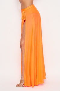 See Through Mesh Skirt W/ Slit - Orange - SohoGirl.com