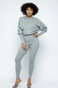 Full Body Jumpsuit With Hoodie - Grey - SohoGirl.com