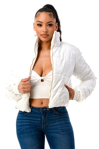 Cropped Puffer Jacket - White - SohoGirl.com