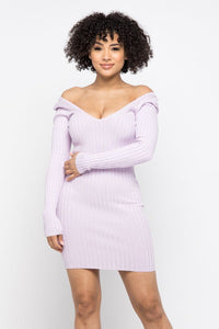 Open Front Deep V-Neck Long Sleeve Mini Dress - Lavender - SohoGirl.com