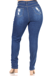 High Waisted Super Distressed Plus Size Skinny Jeans - Medium Denim - SohoGirl.com