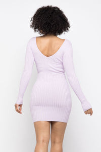Open Front Deep V-Neck Long Sleeve Mini Dress - Lavender - SohoGirl.com