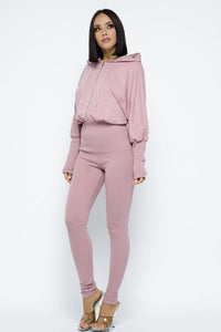 Full Body Jumpsuit With Hoodie - Mauve - SohoGirl.com