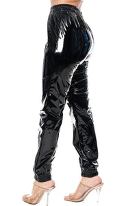 Glossy Leather Jogger Pants - Metallic Black - SohoGirl.com
