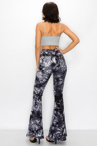 High Waisted Tie Dye Super Flare Bell Bottoms Jeans- Black - SohoGirl.com