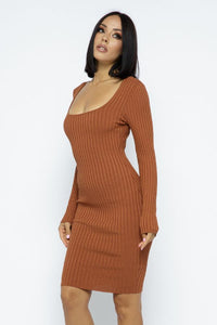 Open Square Front Mini Dress - Rust - SohoGirl.com