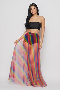 Rainbow Pleated Sheer Maxi Skirt - Multicolor - SohoGirl.com