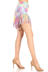 High Waisted Tie Dye Shorts W/ Fringes - Yellow Tie Dye - SohoGirl.com