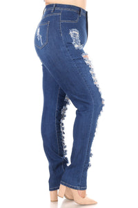 High Waisted Super Distressed Plus Size Skinny Jeans - Medium Denim - SohoGirl.com