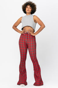 High Waisted Red Checkered Flare Bottom Jeans - SohoGirl.com
