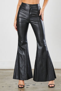 Vibrant High Waisted Faux Leather Bell Bottom Jeans - Black - SohoGirl.com