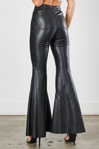Vibrant High Waisted Faux Leather Bell Bottom Jeans - Black - SohoGirl.com