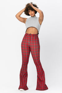 High Waisted Red Checkered Flare Bottom Jeans - SohoGirl.com