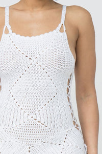 Crochet Cover Up Mini Dress W/ Fringes - White - SohoGirl.com