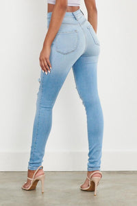 Vibrant Super High Waisted Distressed Skinny Jeans - Light Denim - SohoGirl.com