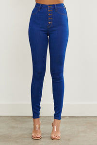 Vibrant 5-Button Super High Waisted Skinny Jeans - Blue - SohoGirl.com