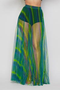 Rainbow Pleated Sheer Maxi Skirt - Green - SohoGirl.com