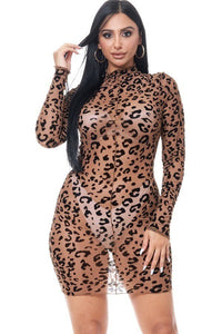 Cheetah Print Sheer Long Sleeve Mini Dress - SohoGirl.com