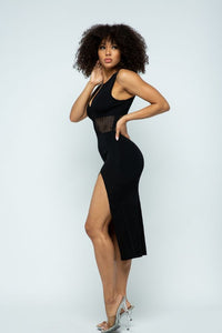 Open Front Sleeveless Maxi Dress W/ Slit - Black - SohoGirl.com