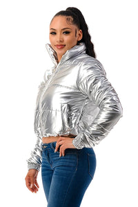 Cropped Puffer Jacket - Silver - SohoGirl.com