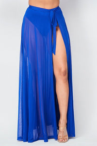 See Through Mesh Skirt W/ Slit - Royal Blue - SohoGirl.com
