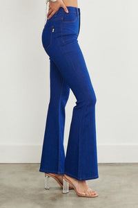 Vibrant Super High Waisted Flare Jeans - Blue - SohoGirl.com