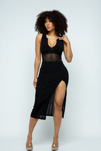 Open Front Sleeveless Maxi Dress W/ Slit - Black - SohoGirl.com