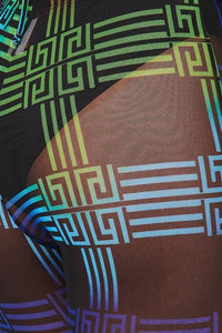 2 Pc. Printed Mesh Bra Top & Pants - Black Multicolor - SohoGirl.com
