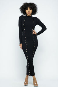 Double Button Down Long Sleeve Maxi Dress - Black - SohoGirl.com