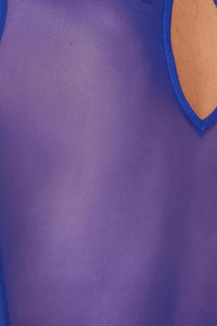 Long Sleeve Sheer Mock Neck Body Suit - Royal Blue - SohoGirl.com