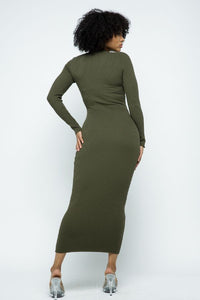 Double Button Down Long Sleeve Maxi Dress - Olive - SohoGirl.com