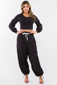 Loose Sweatpants Set W/ Matching Sweater - Black - SohoGirl.com