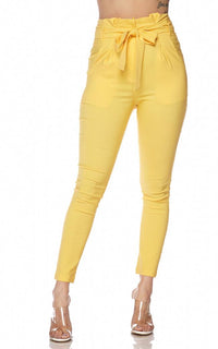 Tie Waist Skinny Pants - Yellow - SohoGirl.com