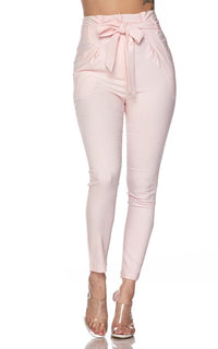 Tie Waist Skinny Pants - Light Pink - SohoGirl.com